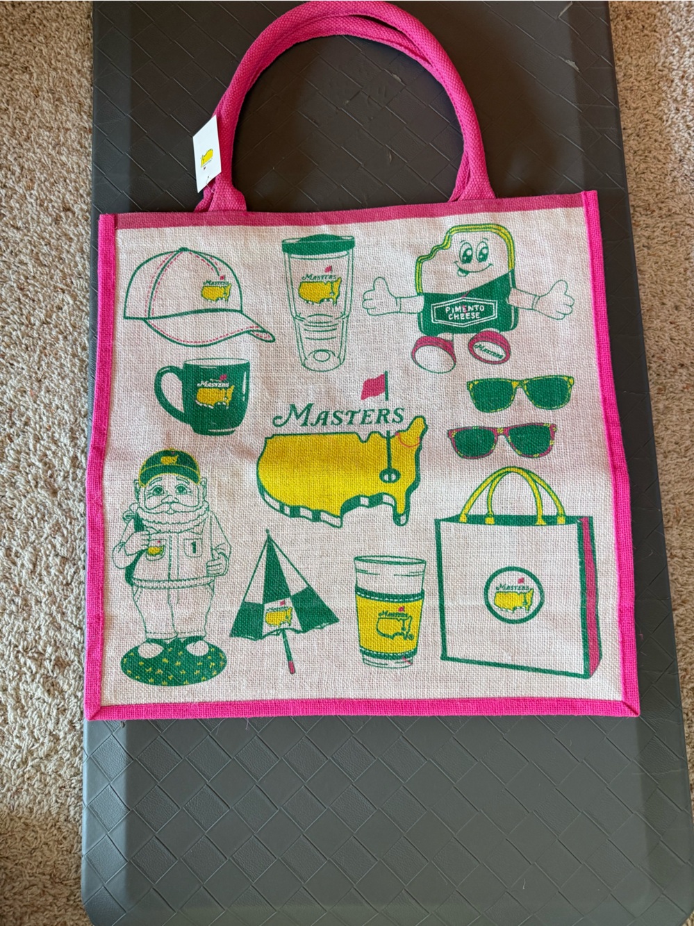 Masters Tote Bag with Pink Trim and Green & Yellow Graphics